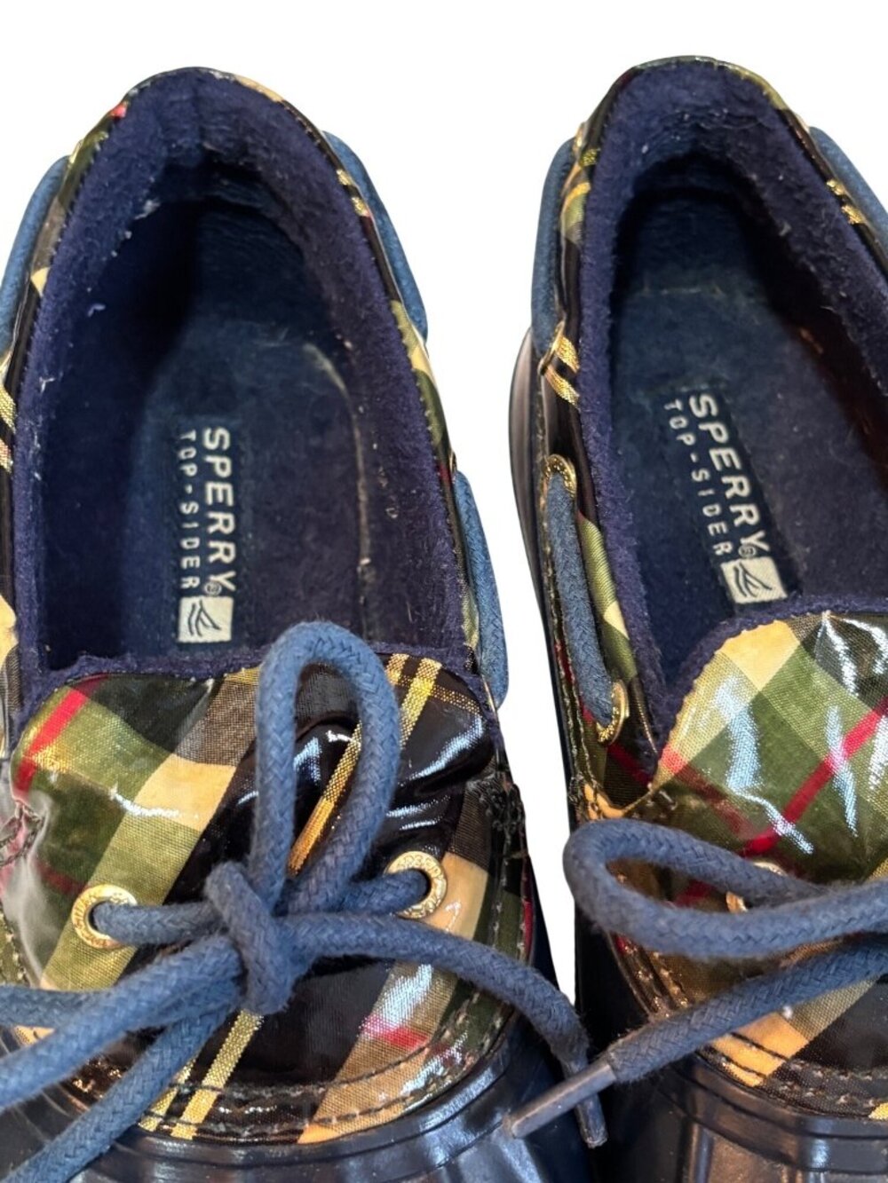 Sperry Top-Sider Womens Waterproof Rubber Duck Boots With Plaid Design 6 Navy & - Picture 6 of 13